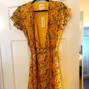 Floral yellow sun dress that ties on the side